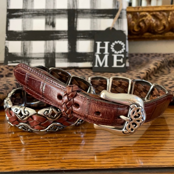Brighton Accessories - Brighton Braided Leather Belt w/ Silver Links